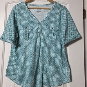 croft & barrow Teal Printed V-Neck Short Sleeve Top